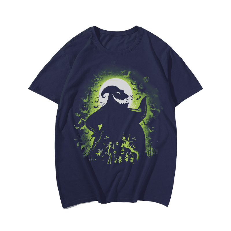 Horror Shadow on the Moon Halloween T-Shirt, Plus Size Oversize T-shirt for Big & Tall Man