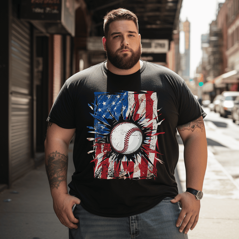 Patriotic Baseball 4th Of July Men USA American Flag Men T-Shirt, Oversized T-Shirt for Big and Tall