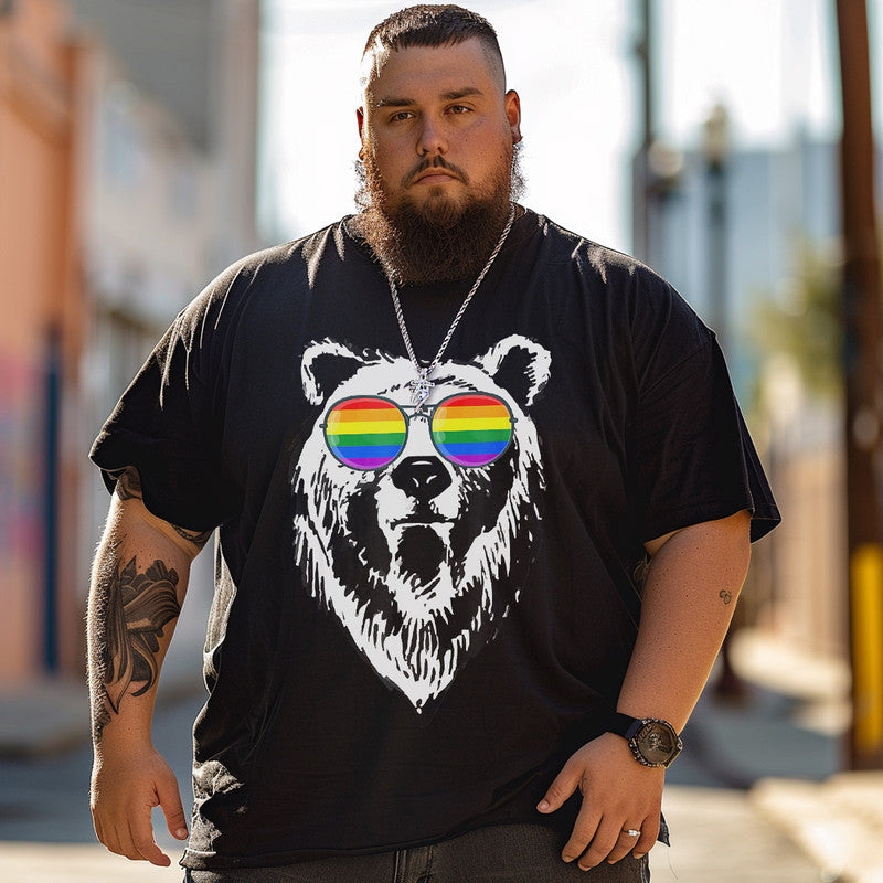 Gay Bear LGBTQ Rainbow Sunglasses Pride T-Shirt, Men Plus Size T-shirt for Big & Tall