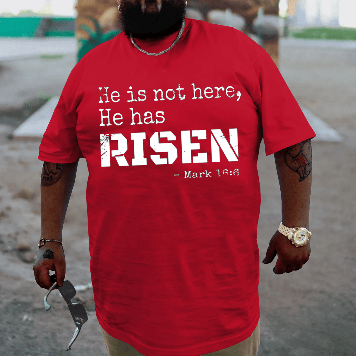 He Is Not Here Has Risen Mark 16:6 Plus Size T-shirt