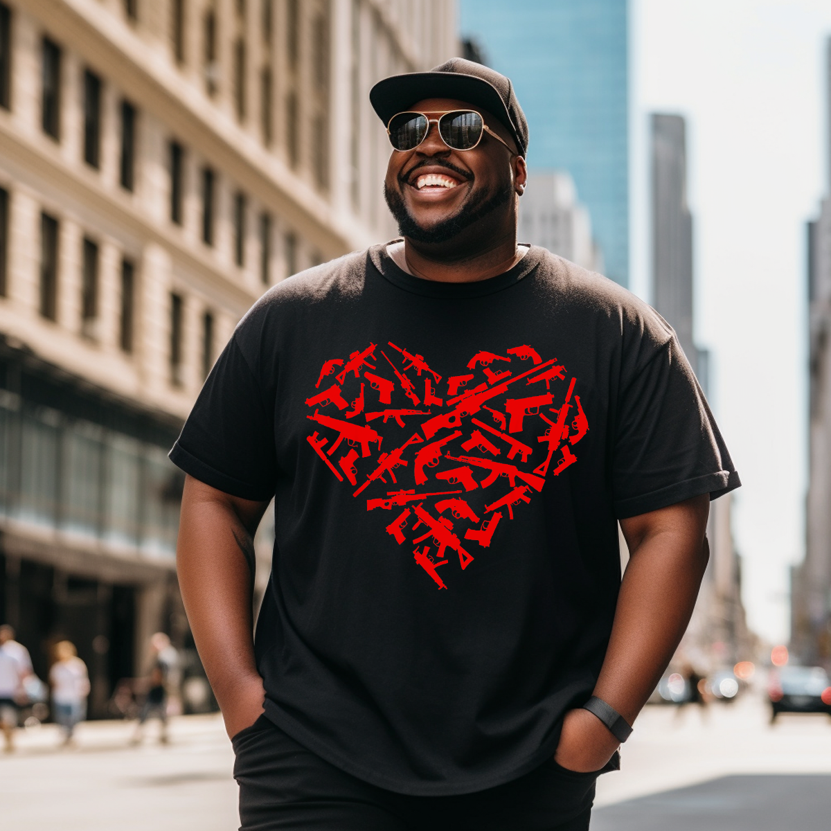 Heart Valentines Days Gift Gun Lovers Gift T-Shirt, Men Plus Size Oversize T-shirt for Big & Tall Man