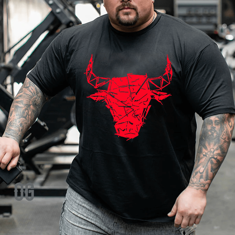 Original Hand-Painted Bulls Cotton T-Shirt, Creative Men Plus Size Oversize T-shirt for Big & Tall Man