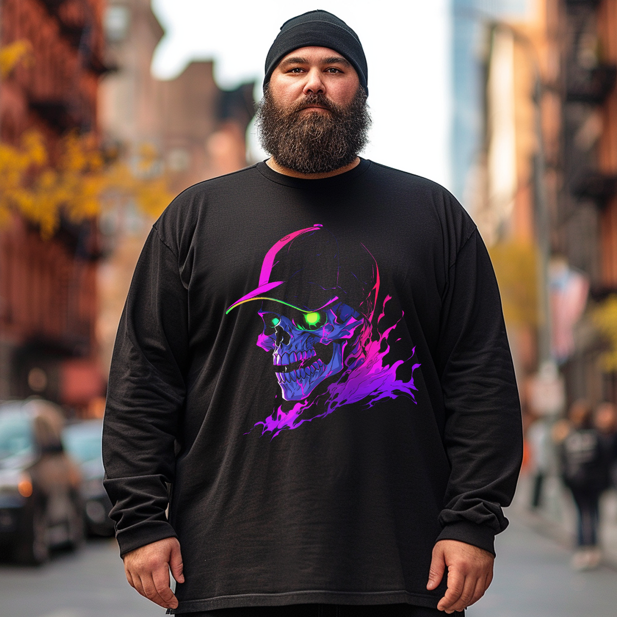 Skull With Cap Plus Size Long Sleeve T-Shirt #2