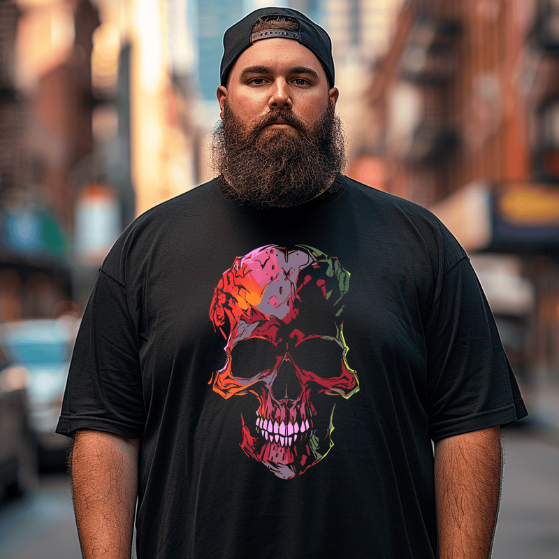 Old Skull Smile Face Plus Size T-shirt for Men, Oversize Man Clothing for Big & Tall