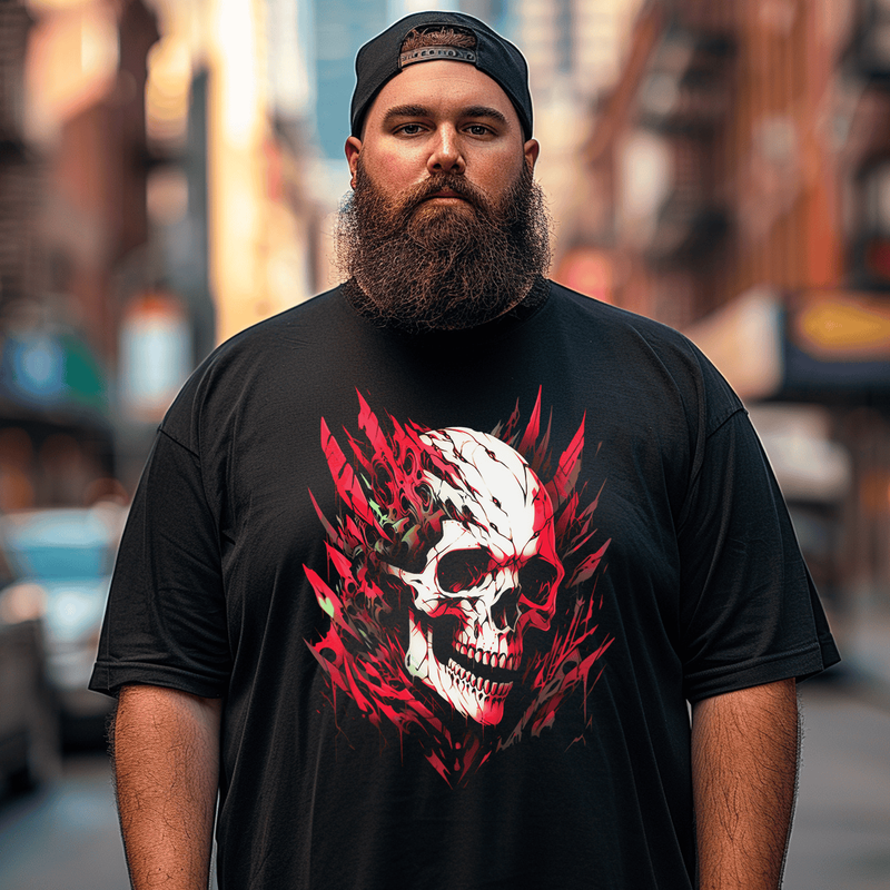 Leader Of The Hell Skull With Bleeding Feather  Plus Size T-shirt for Men, Oversize Man Clothing for Big & Tall