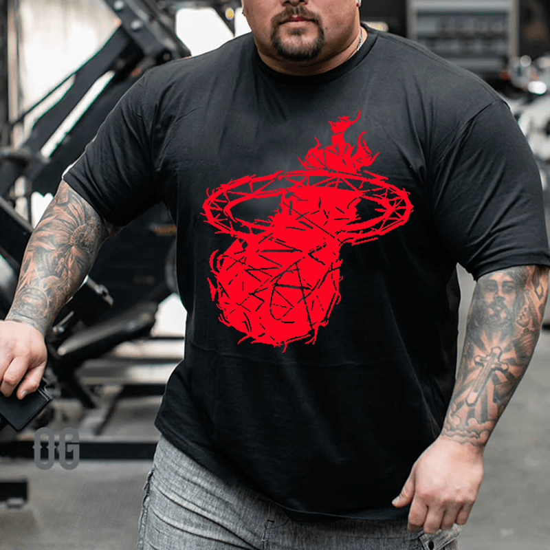 Original Hand-Painted Heat Cotton T-Shirt, Creative Men Plus Size Oversize T-shirt for Big & Tall Man