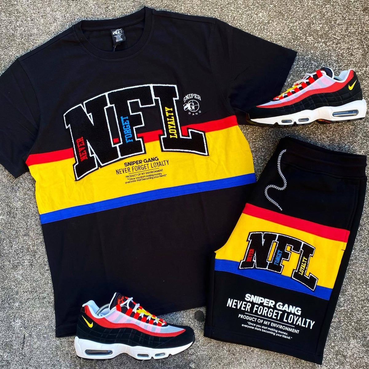 NFL Colorful Print  Short Sleeve Black Big Size Sets